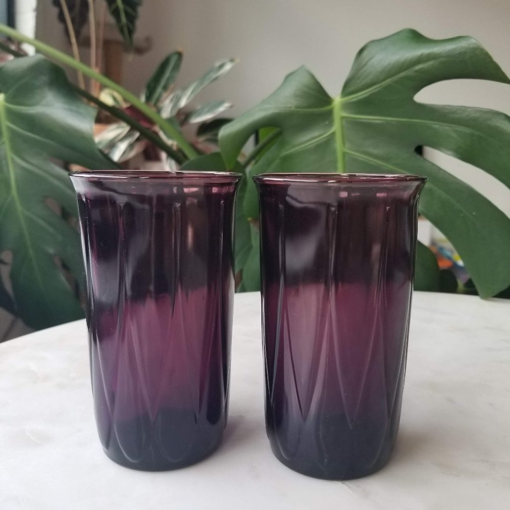 Hazel Atlas Newport Glass Tumbler | Amethyst Depression Glass | 9oz, Set of 2